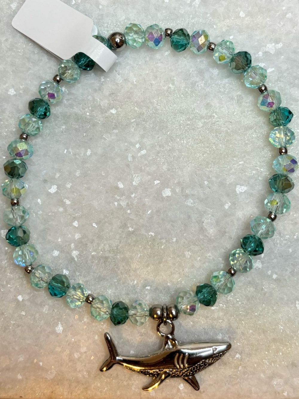 *ANKLET* S. Steel Silver Shark with Blue Crystal Stretchy Anklet - Picture 3 of 7